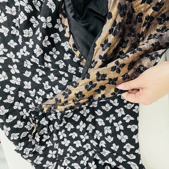 ML Monique Lhuillier Sleeveless Floral High Neck Gown Black Women's Size 10 - Picture 10 of 16